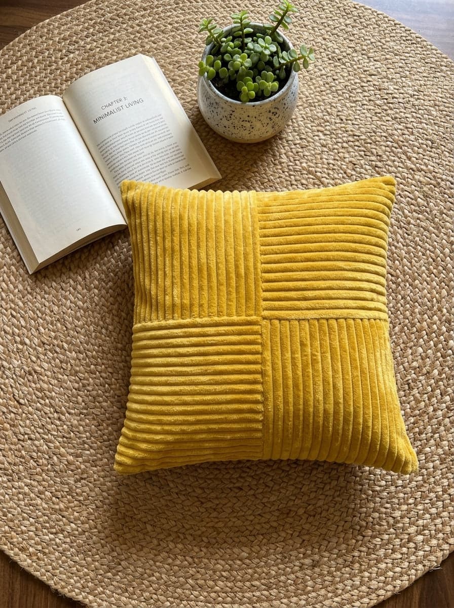 Mustard Yellow Velvet Textured Throw Cushion Cover