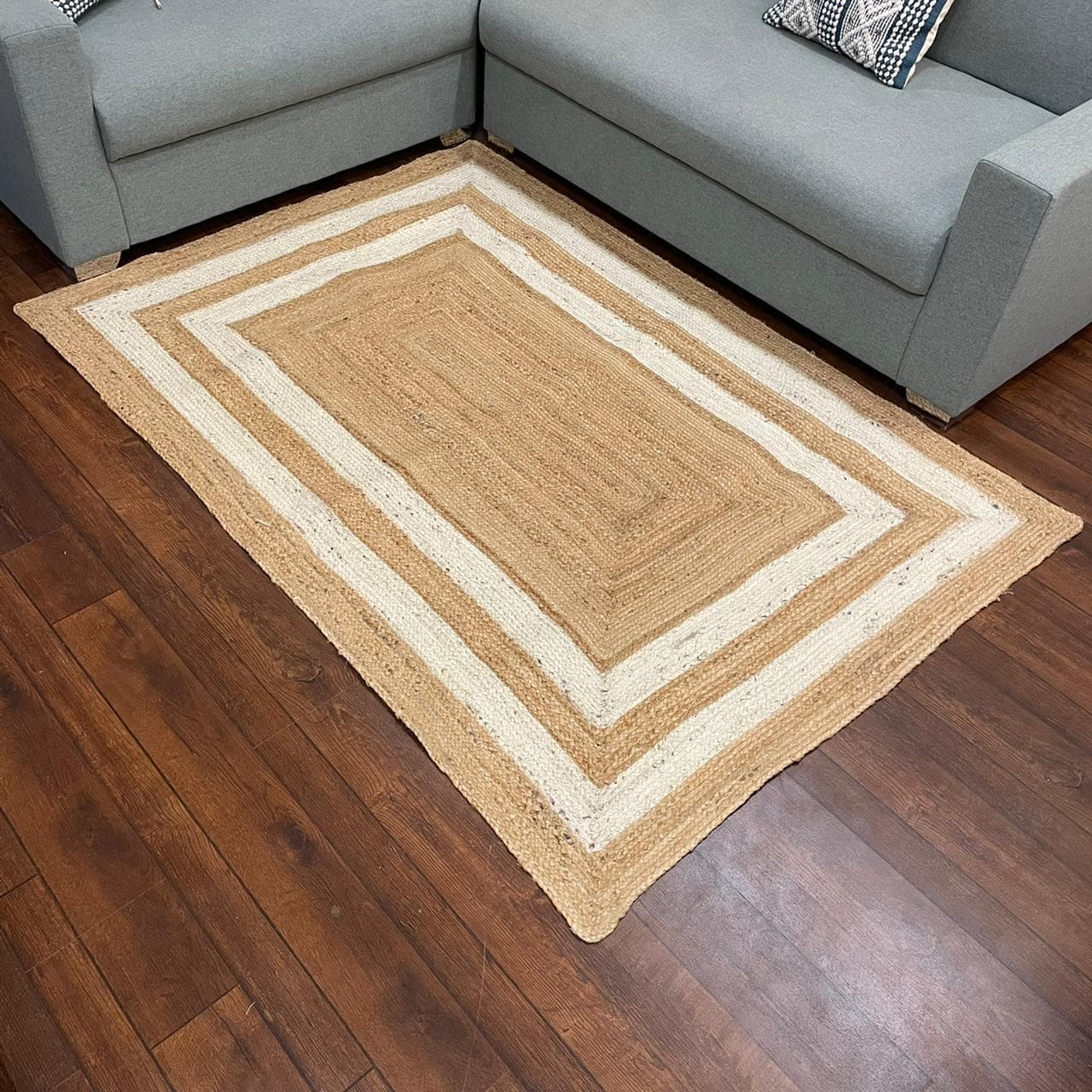 Beige Hand-Woven Designer Jute Rug