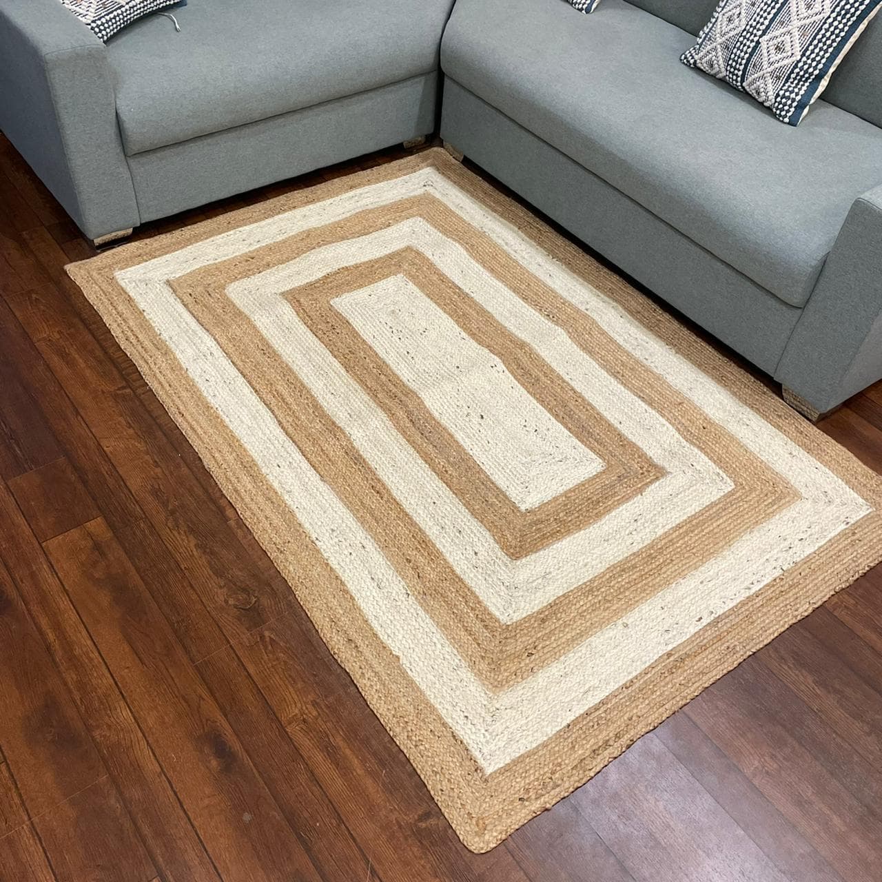 Beige Hand-Woven Designer Jute Rug
