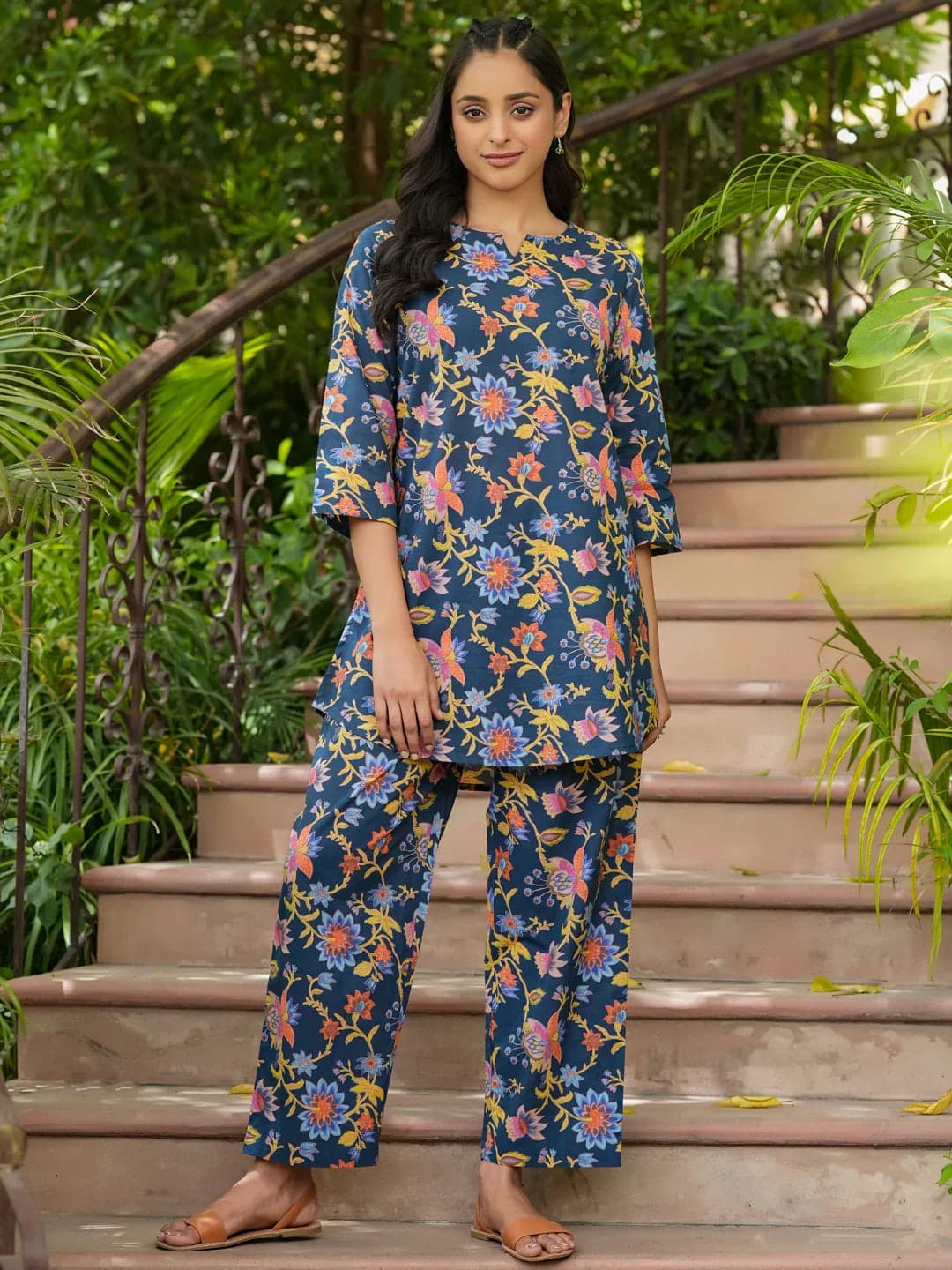 Blue Cotton Printed Loungewear Set