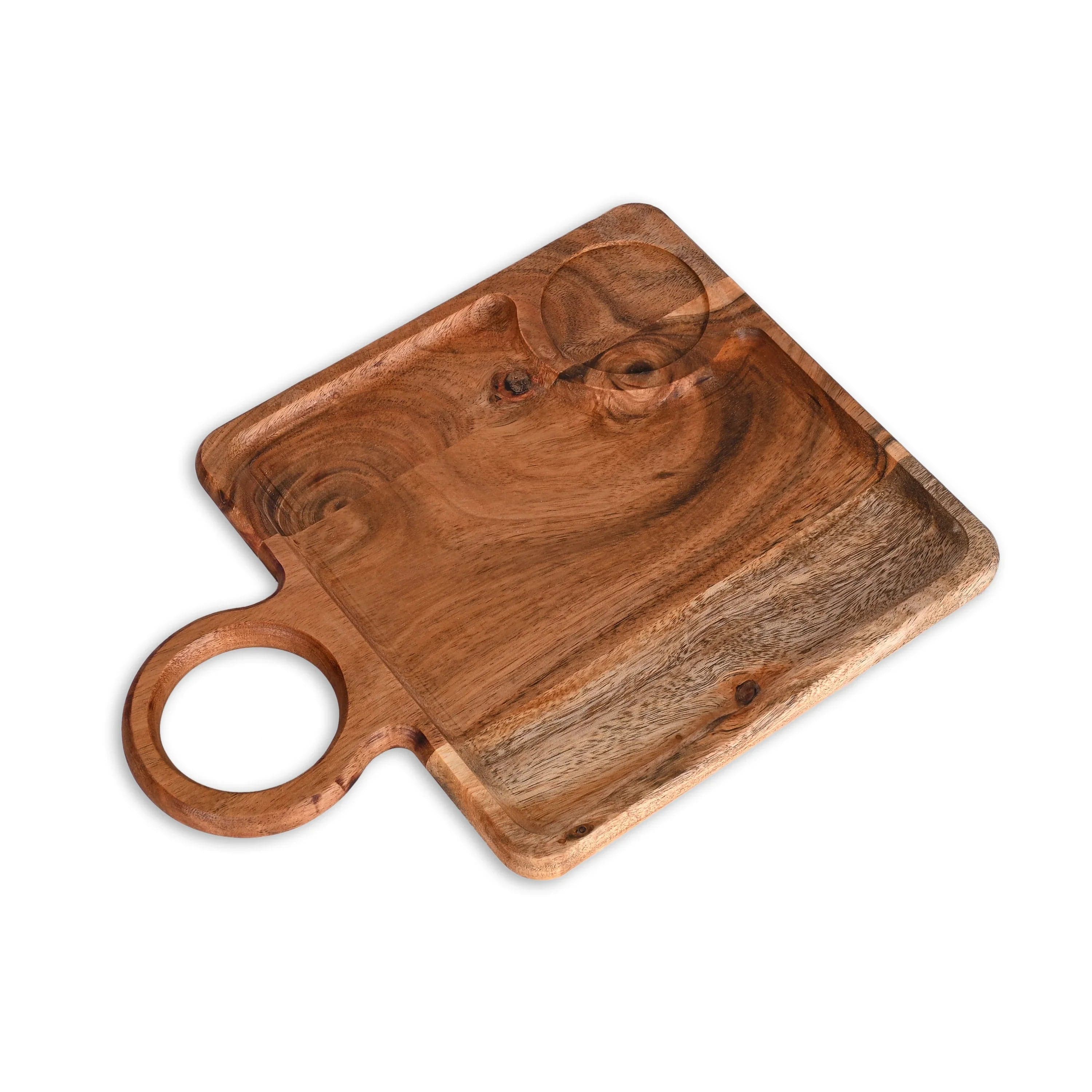Acacia Wood Serving Board With Cup Holder And Handle