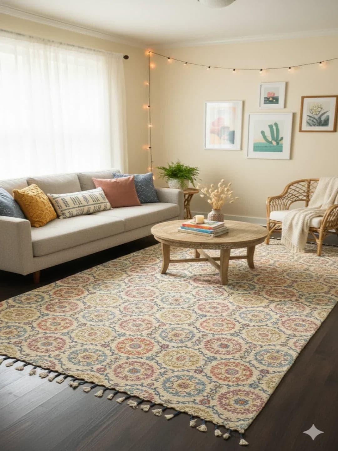 Multi-Color Floral Medallion Polyester Woven Area Fringed Edges Rug